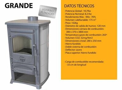 ESTUFA DE LEÑA MODELO GRANDE 12,1 KW EIDER