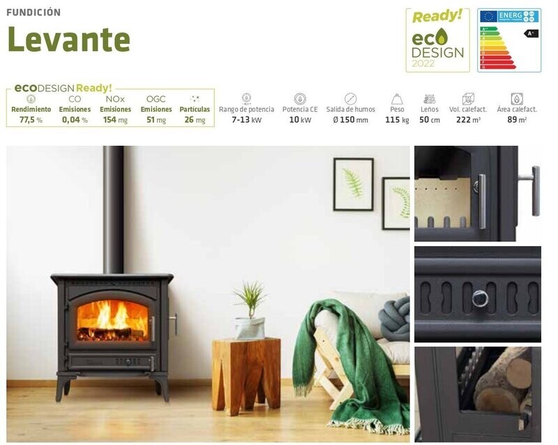 ESTUFA DE LEÑA LEVANTE - 11kW LACUNZA