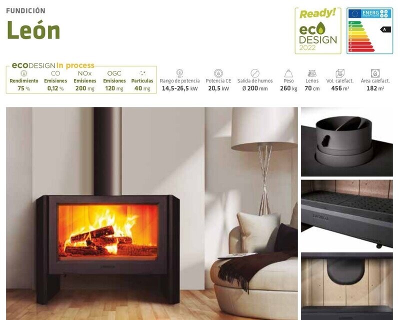 ESTUFA DE LEÑA LEON  14,5 KW LACUNZA