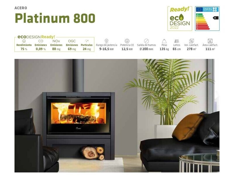 ESTUFA DE LEÑA PLATINUN 800 /12,5 KW