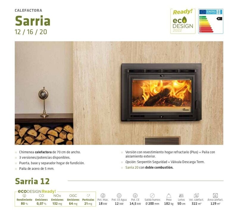 CALEFACTORA DE LEÑA SARRIA 12 KW LACUNZA