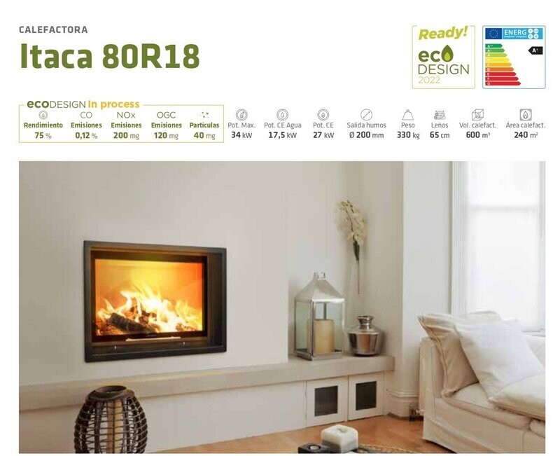 CALEFACTORA LEÑA ITACA 80 R18 /27 KW LACUNZA