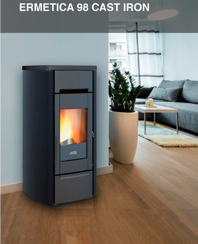 ESTUFA DE PELLET HERMETICA 98 CAST IRON CANALIZABLE 10 KW