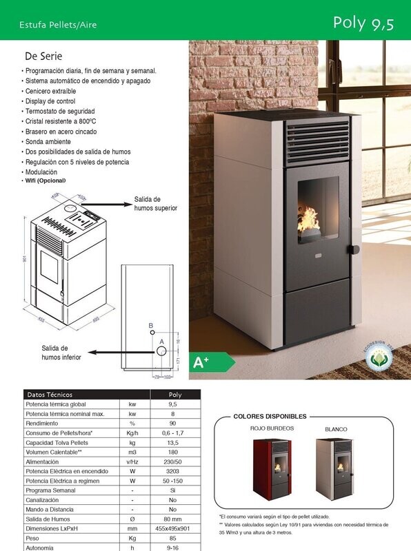 ESTUFA DE PELLET POLY 9,5 KW FABRILOR