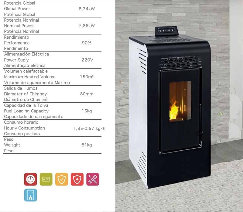 Estufa de pellets power 8 kw