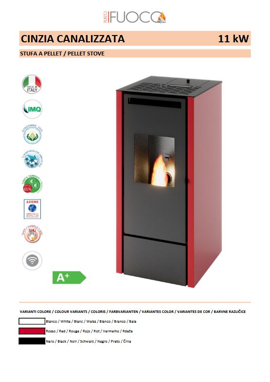 ESTUFA DE PELLETS CINZIA  CANALIZABLE 11 KW PUNTO FUOCO