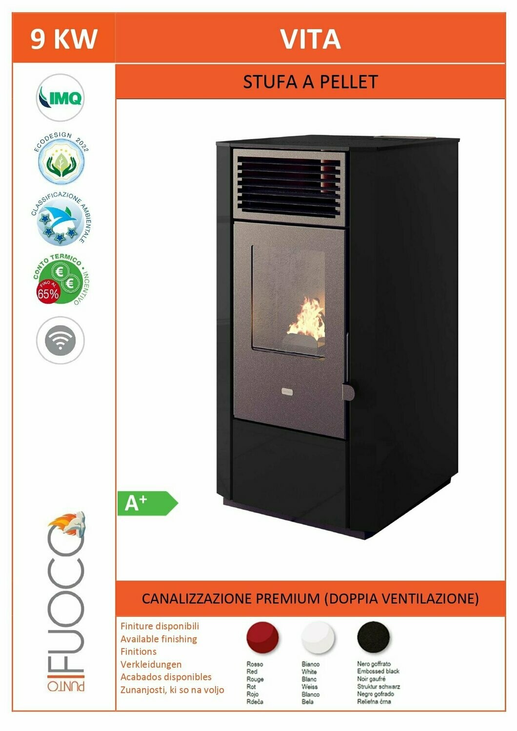 Estufa de pellets vita 9,2 kw canalizable PUNTO FUOCO