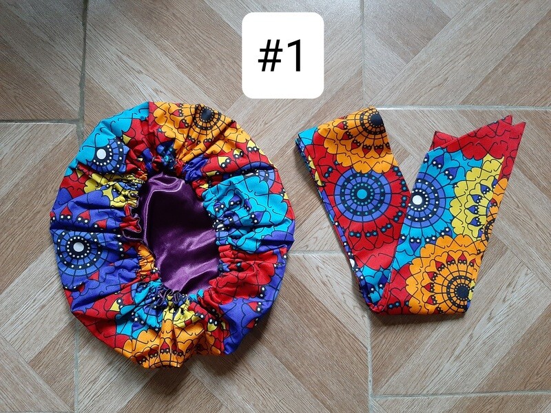 AFRICAN PRINT HAIR BONNET WITH HEAD WRAP
