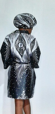 STARRY AFRICAN SATIN PRINT ROBE AND BONNET SET