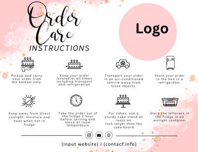 Editable "Order Care" Instruction card