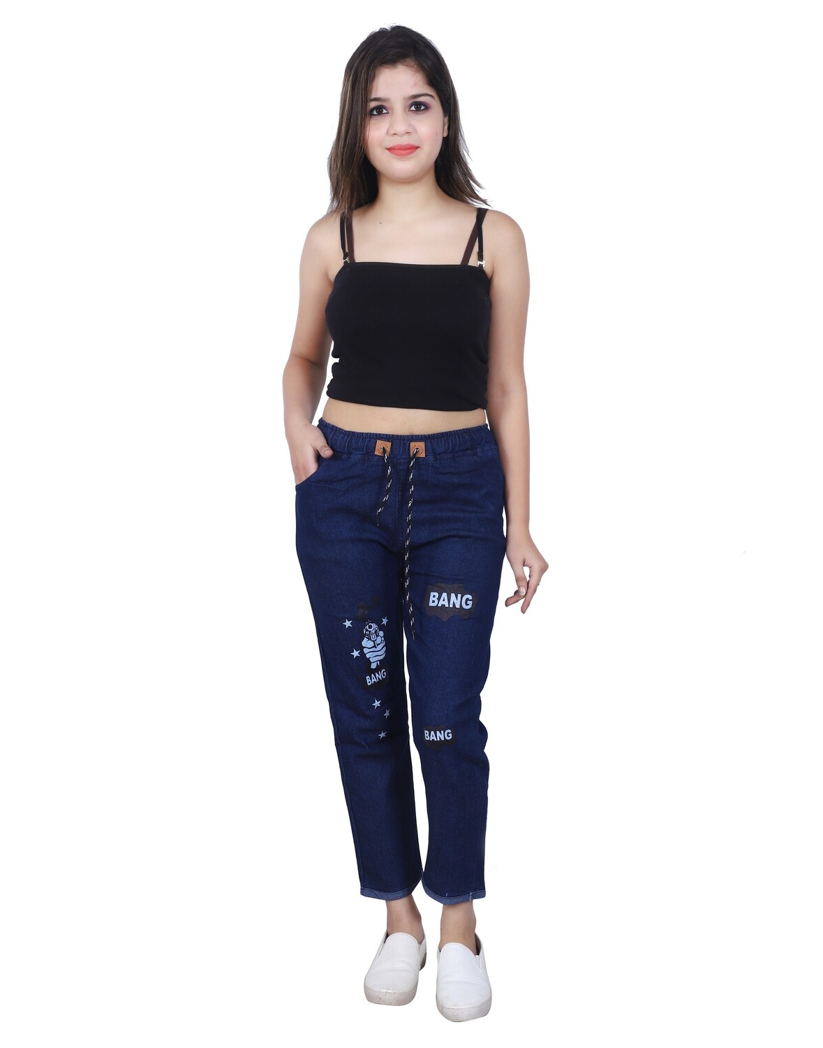 DARK BLUE BANG BANG PRINTED JEANS TROUSER FOR WOMENS