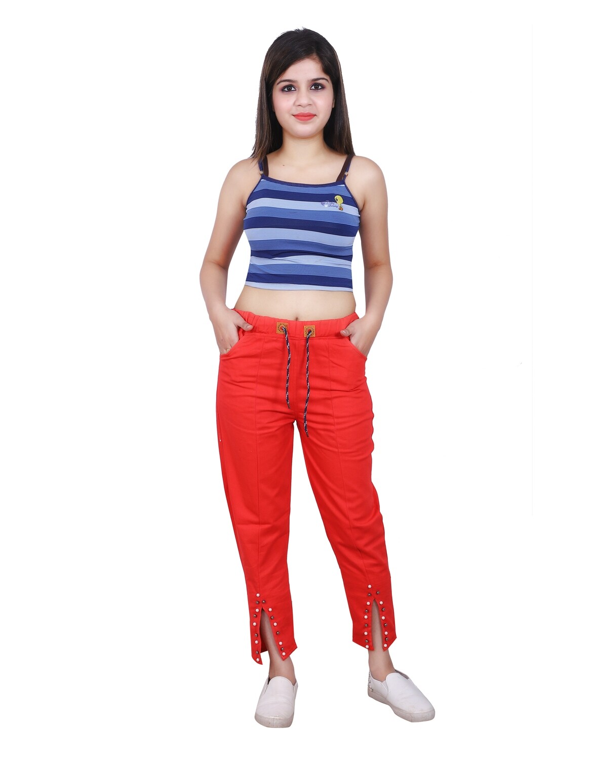 RED TWO SIDE POCKET JOGGER 100%COTTON FOR WOMENS (TROUSER)