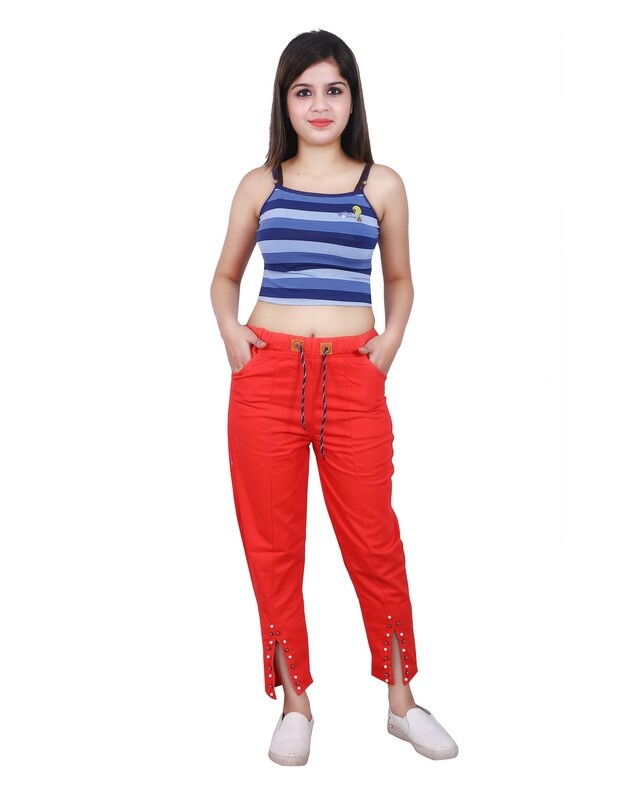 RED TWO SIDE POCKET JOGGER 100%COTTON FOR WOMENS (TROUSER)