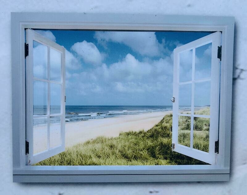 Tuinposter Raam strand