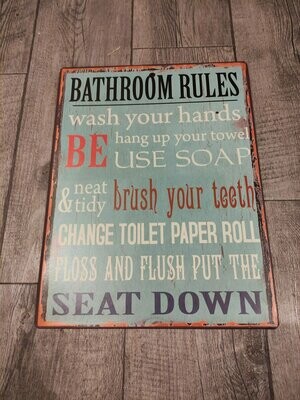 Bathroom rules bord