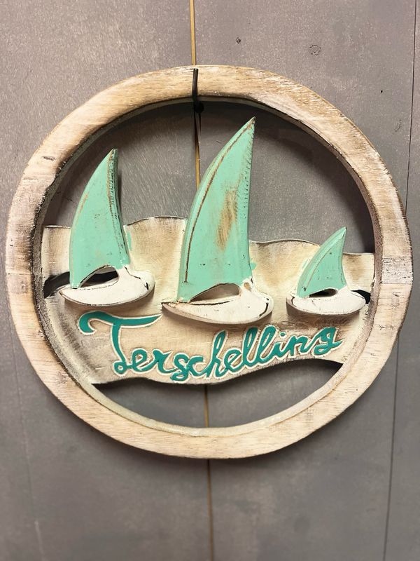 Houten bord zeilbootjes Terschelling