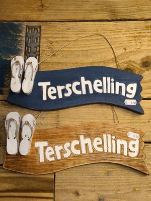 Houten Terschelling slipper bord in blauw en hout kleur
