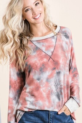 TIE DYE TERRY PULL OVER WITH CONTRAST STITCHING