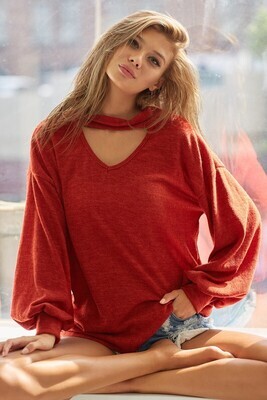 SWEATER KNIT TOP WITH PUFF SLEEVES WITH CUFFS