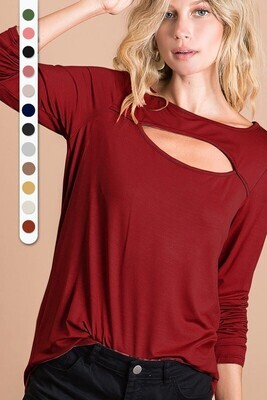 JERSEY KNIT TOP WITH CUT OUT NECK DETAIL
