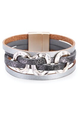 Multi Strand Leather Bracelet with Magnetic Clasp