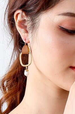 Pearl Drop Earrings with Leather Accent