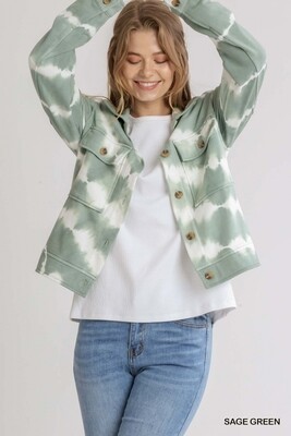 French Terry Tie Dye Collared Button Down Jacket