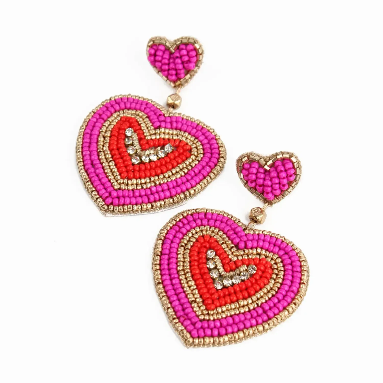 Pink Beaded Heart Earrings