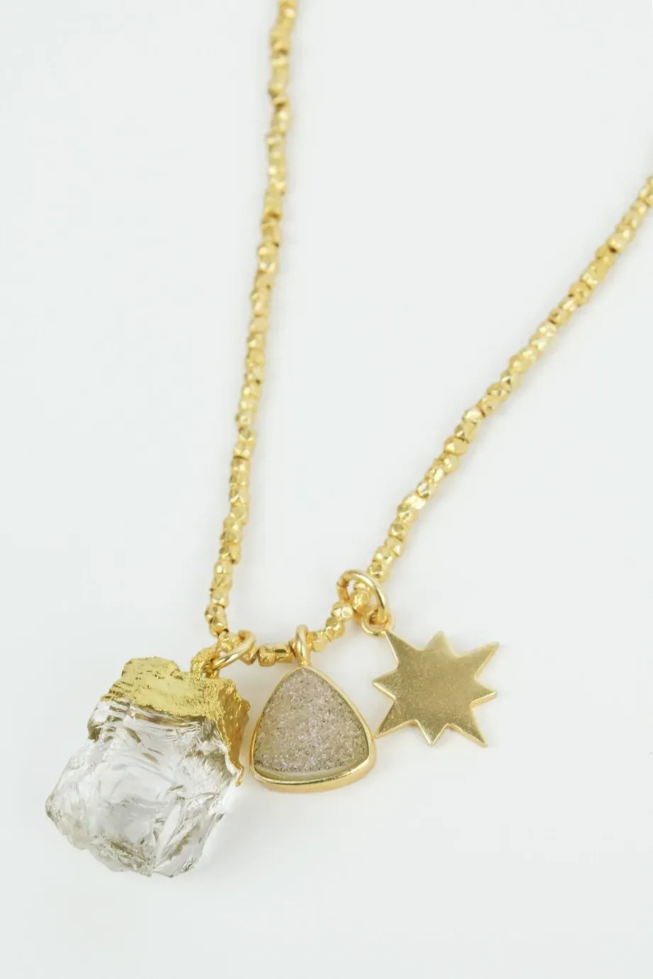 Gold & Crystal Hammered Charm Necklace