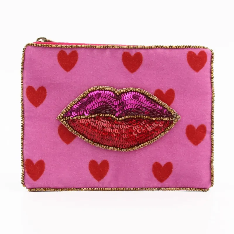 Lips Beaded Pink Pouch (Small Size)