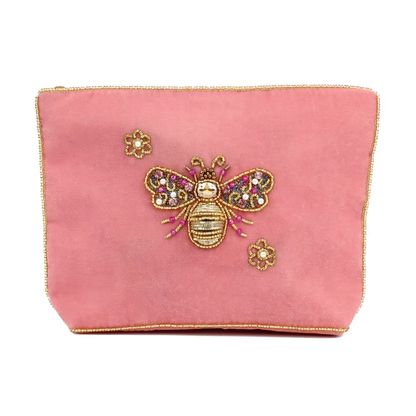 Pink Velvet Bee Pouch (Medium Size)