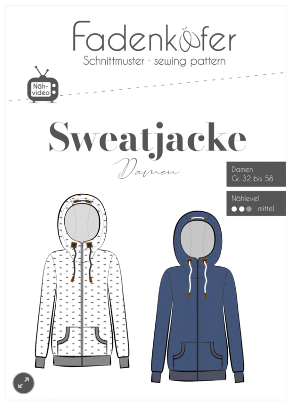 Papierschnittmuster Damen, Sweatjacke Papierschnittmuster Damen, Sweatjacke