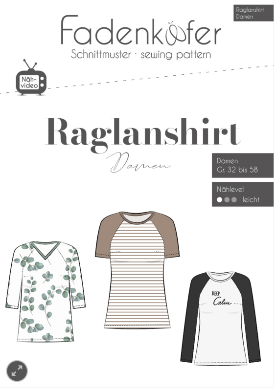 Papierschnittmuster Damen, Raglanshirt Papierschnittmuster Damen, Raglanshirt