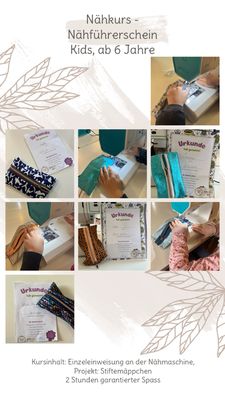 KINDER Nähkurs, Ferienkurs 22.08.25 , 10:30 - 13:00, Nähführerschein, ab 7 Jahre