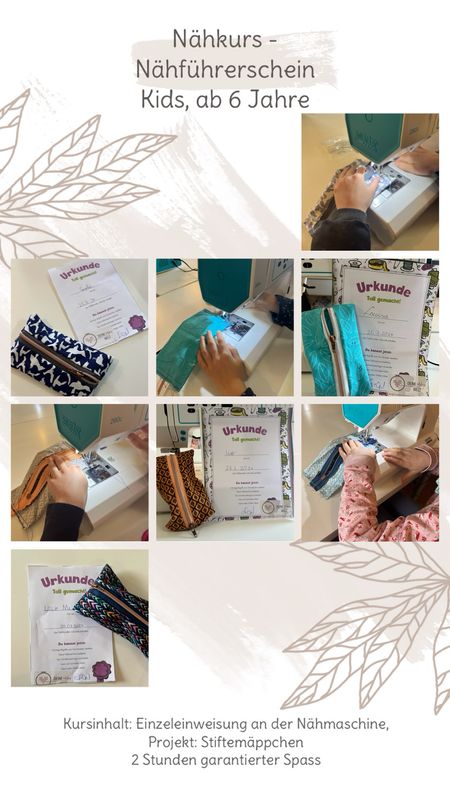 KINDER Nähkurs, Ferienkurs 22.08.25 , 10:30 - 13:00, Nähführerschein, ab 7 Jahre