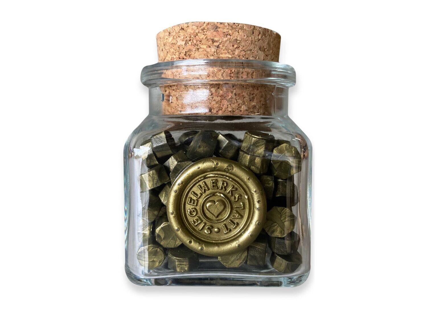Sealing Wax Beads in Glass Bottle - Green-gold