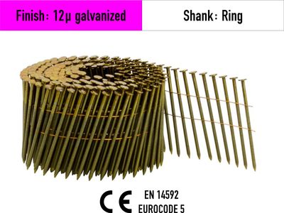 Wire-Collated Coil Nails - 15° - Galvanized 12 micron