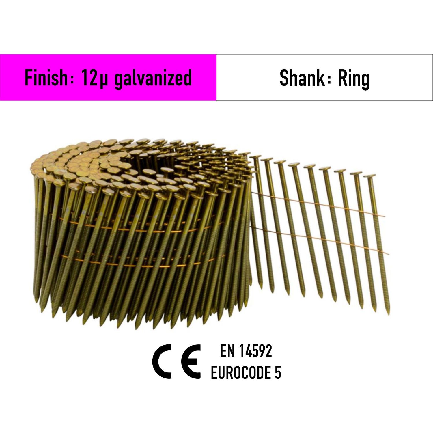 Wire-Collated Coil Nails - 15° - Galvanized 12 micron
