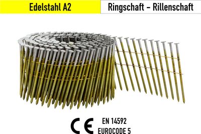 Wire-Collated Coil Nails - 15° - Stainless steel