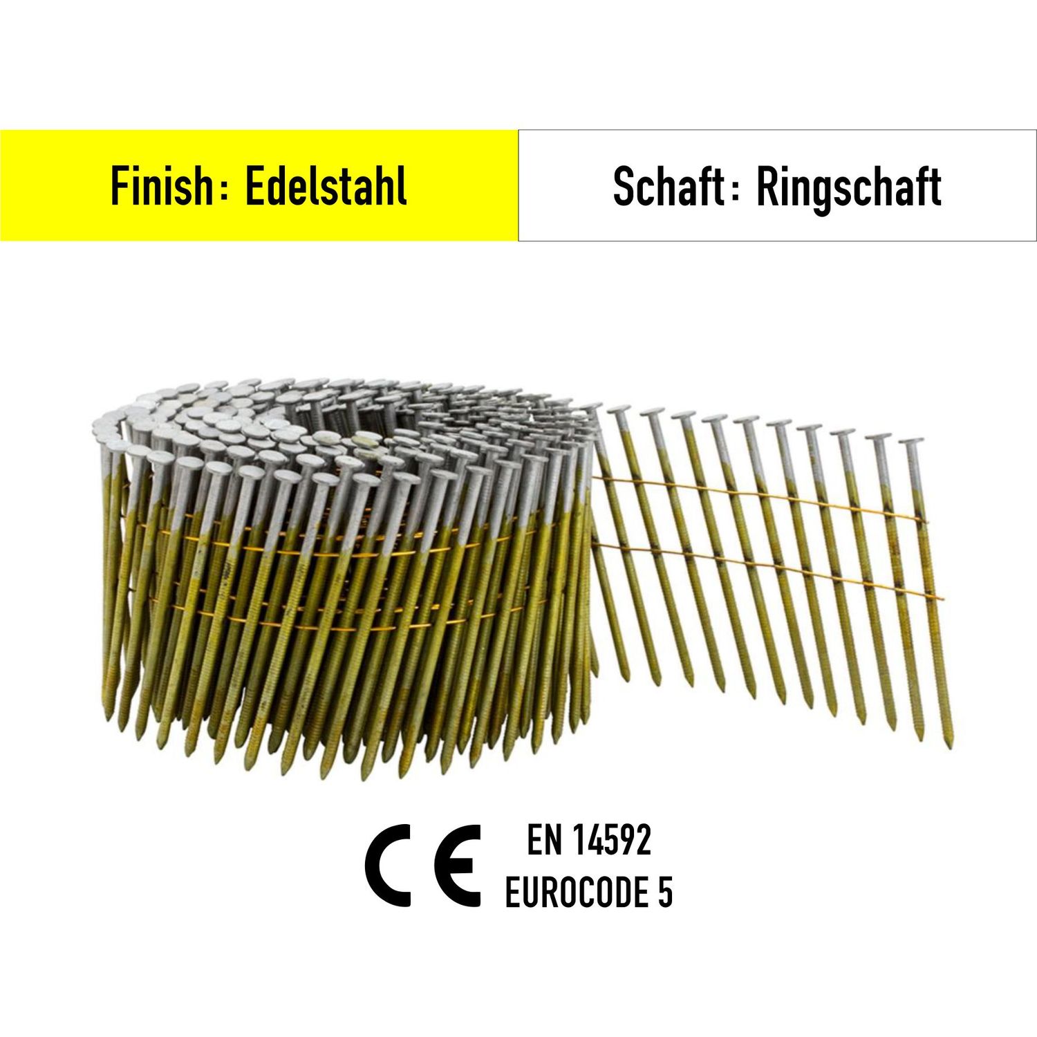 Wire-Collated Coil Nails - 15° - Stainless steel