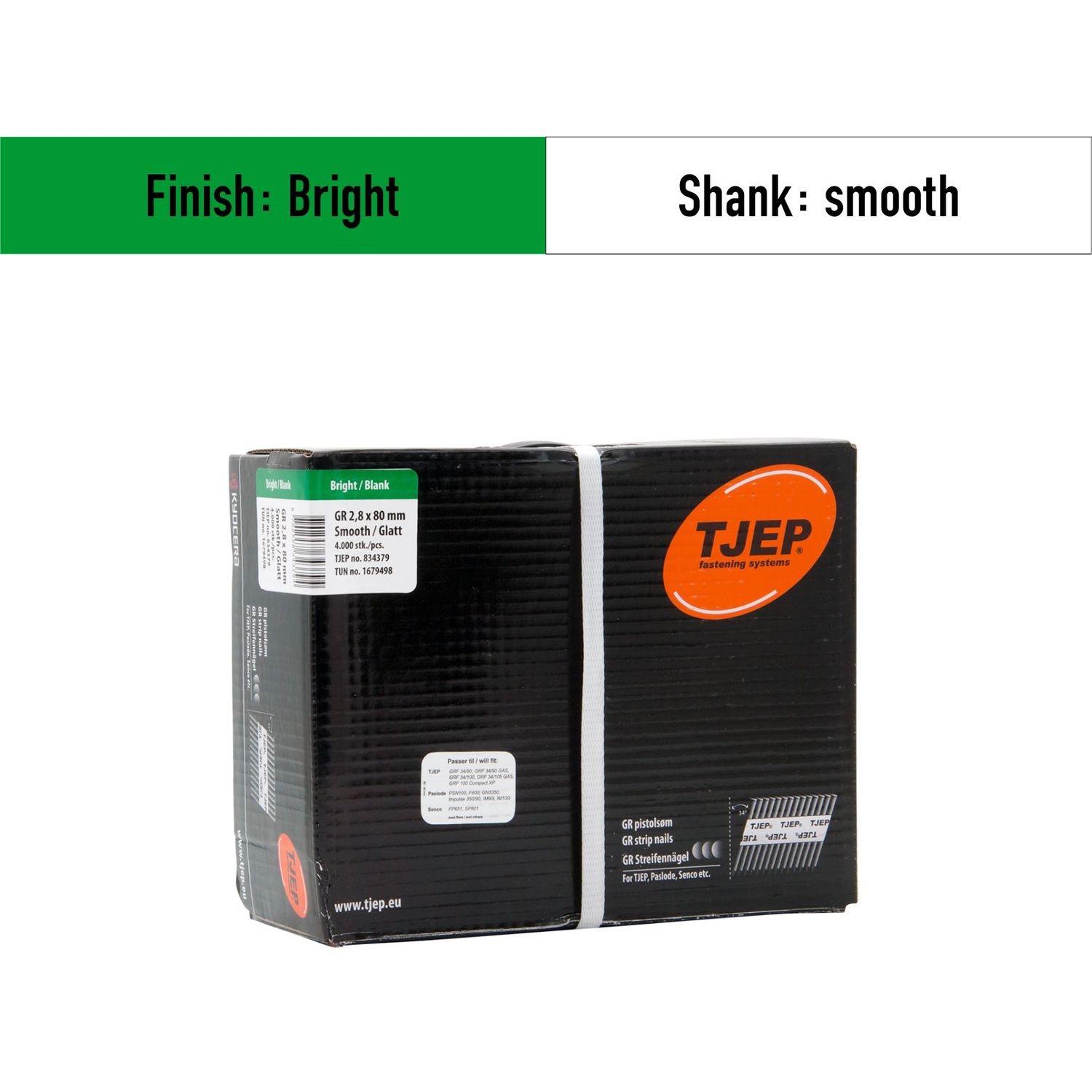Tjep GR 28/80 Strip Nails - 834379 - bright - smooth shank