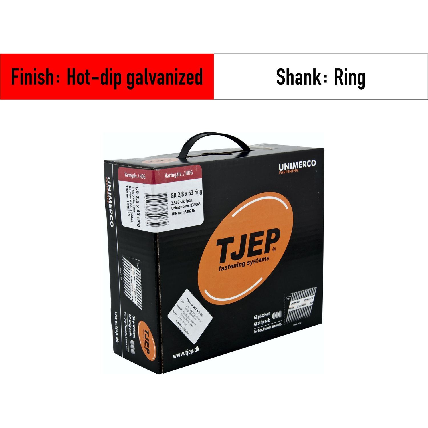Tjep GR 28/63 Strip Nails - 834863 - hot-dip galvanized - ring shank