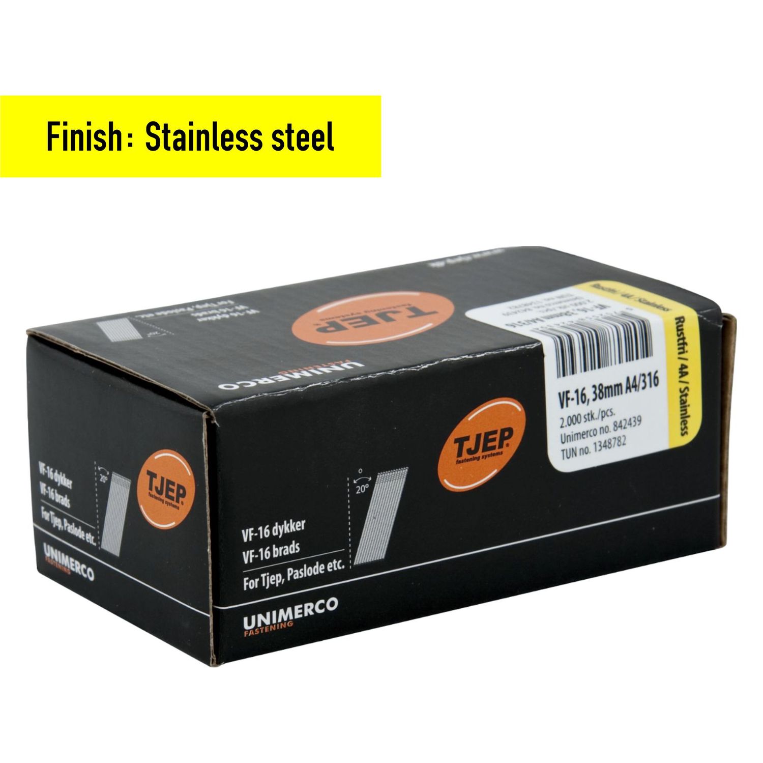Tjep VF-16/38 Brad Nail - 38 mm - 842439 - Stainless Steel V4A