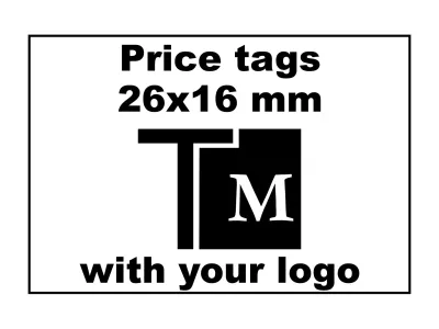Price tags 26x16 mm rectangular with logo