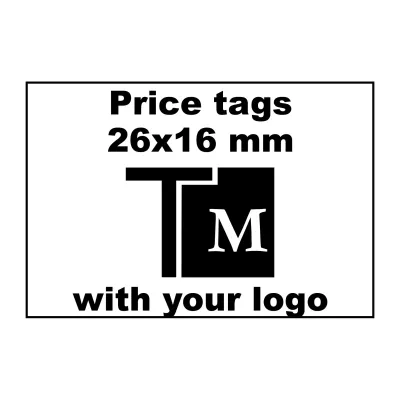 Price tags 26x16 mm rectangular with logo