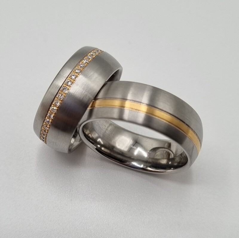 Partnerringe Stahl/Rotgold
