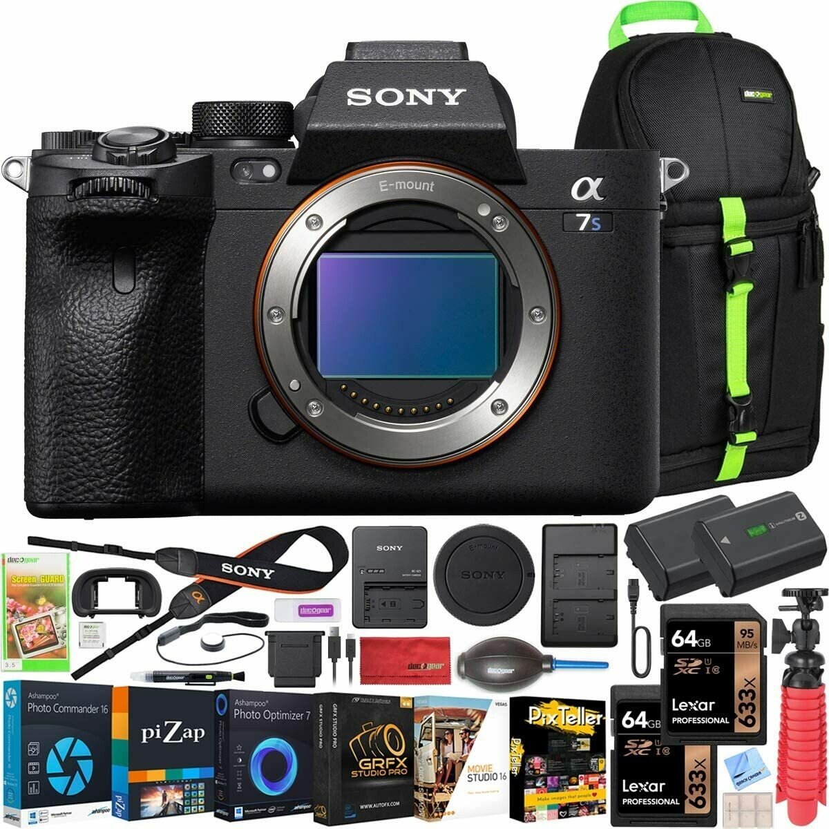 Sony a7s III ILCE-7SM3/B Mirrorless Digital Camera with 35mm Full-Frame Sensor Body Bundle w/Deco Gear Backpack + Extra Battery + Dual Charger + 2X 64GB Memory Card (128GB Total) and Kit Accessories