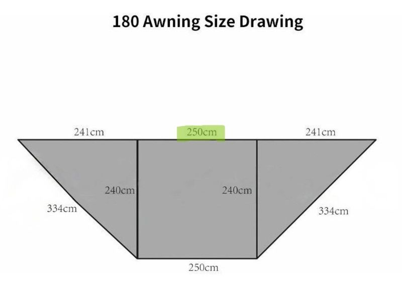 2.5m wide, HD fabric, "Freestanding" 180 degree side awning, incl 2 light bars.