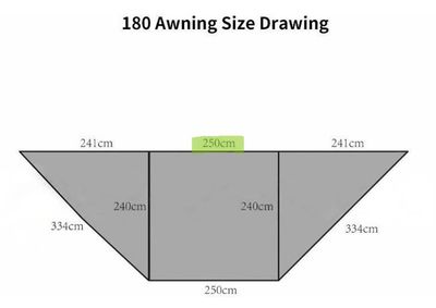 2.5m wide, HD fabric, "Freestanding" 180 degree side awning, incl 2 light bars.