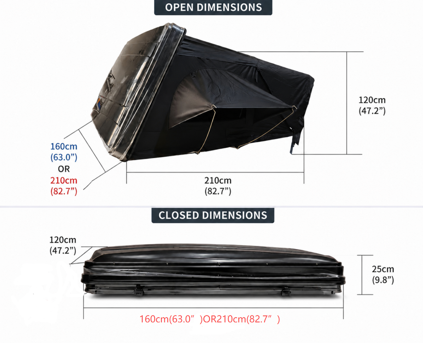 ABS Hardshell side opening RTT -210 cm wide = Family tent. New & Improved